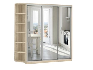 Шкаф 3-дверный Экспресс (3 зеркала), со стеллажом 2700х600х2200, дуб сонома в Радужном