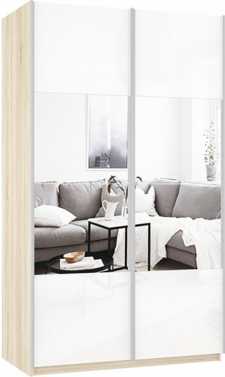 Шкаф 2-створчатый Прайм (Зеркало/Белое стекло) 1400x570x2300, дуб сонома в Когалыме - изображение 2