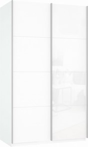 Шкаф-купе двухдверный Прайм (ДСП/Белое стекло) 1400x570x2300, белый снег в Когалыме