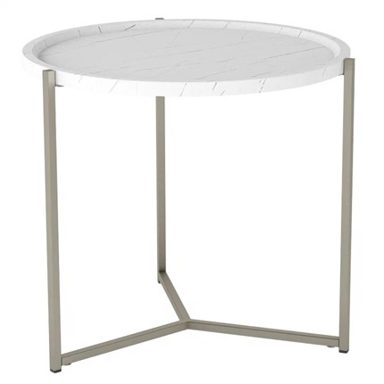 Журнальный круглый стол Бруно, белый мрамор/титан в Урае - изображение
