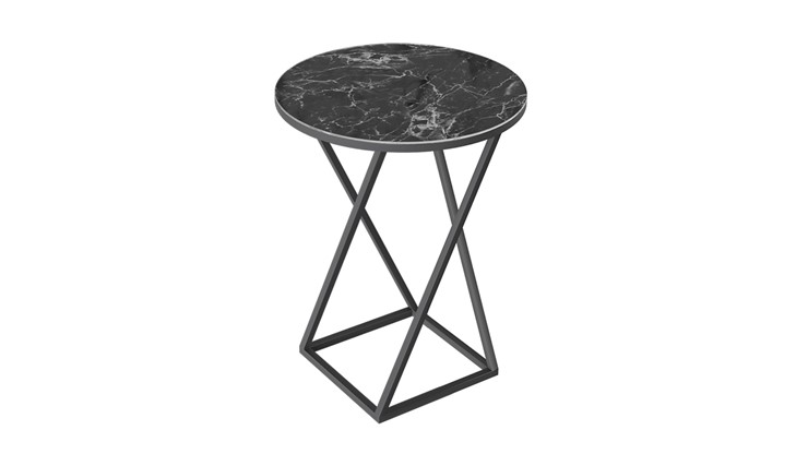 Столик круглый ДП 1-03-05 (Черный/Стекло с рисунком мрамор черный) в Лангепасе - изображение 1