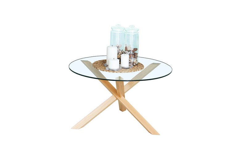 Круглый столик Оникс-3, Натуральный массив/Прозрачное стекло в Нижневартовске - изображение 1