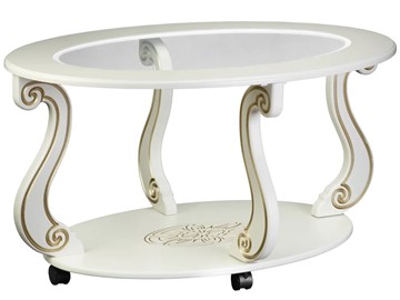 Стеклянный столик Овация-С, на колесах, слоновая кость-золото в Сургуте