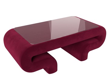 Стеклянный столик в гостиную Волна, бордовый (микровельвет) в Сургуте