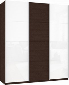 Шкаф-купе трехстворчатый Прайм (Белое стекло/ДСП/Белое стекло) 2100x570x2300, венге в Урае