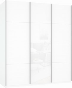 Шкаф 3-х створчатый Прайм (ДСП/Белое стекло/ДСП) 1800x570x2300, белый снег в Сургуте