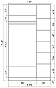 Шкаф 2-х дверный 2400х1362х620 с двумя зеркалами ХИТ 24-14-55 Венге Аруба в Нягани - предосмотр 2