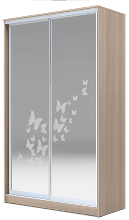 Шкаф 2-х дверный 2200х1362х620 два зеркала, "Бабочки" ХИТ 22-14-66-05 Ясень Шимо Светлый в Лангепасе - изображение