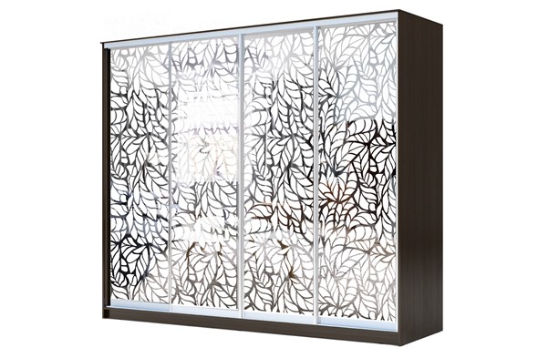 Шкаф-купе 4-х дверный 24-4-24/2-6666, Пескоструйный рисунок "Лист", Венге в Нижневартовске - изображение