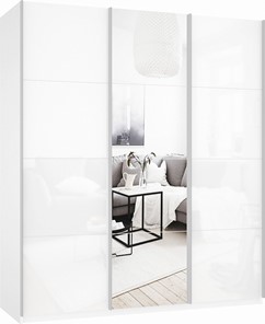 Шкаф-купе 3-х створчатый Прайм (Белое стекло/Зеркало/Белое стекло) 1800x570x2300, белый снег в Сургуте
