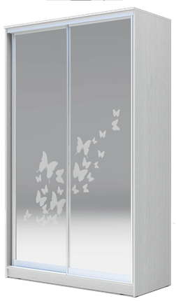 Шкаф 2-х створчатый 2200х1200х420 два зеркала, "Бабочки" ХИТ 22-4-12-66-05 Белая шагрень в Ханты-Мансийске - изображение