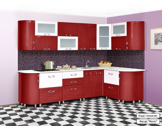Кухня угловая Мыло 128 2700х1500, цвет Бордо/Белый металлик в Ханты-Мансийске - изображение