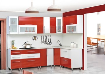 Модульная кухня Мыло 224 2600х1600, цвет Красный/Белый металлик в Радужном