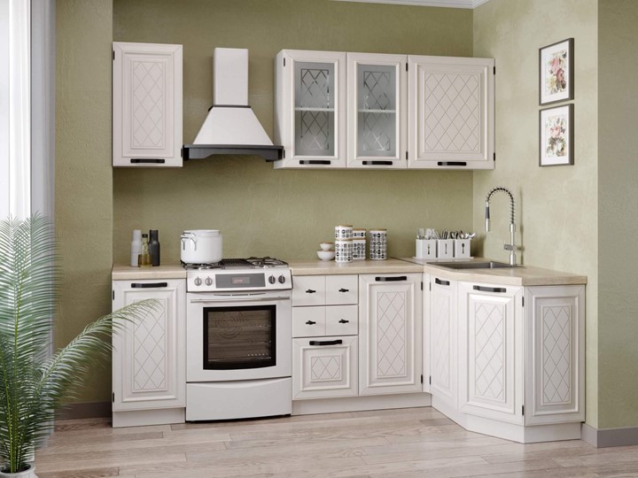 Модульный кухонный гарнитур Марина 2400 угловой №1(Белый/Алебастр) в Лангепасе - изображение