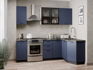 Кухонный угловой гарнитур 2400 Индиго, Белый/Темно-синий в Урае