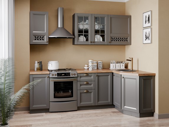 Модульная угловая кухня Амели-3 2400, Чёрный/Оникс серый в Лангепасе - изображение