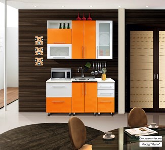 Гарнитур на кухню Мыло 224 1600х718, цвет Оранжевый/Белый металлик в Лангепасе