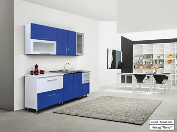 Гарнитур кухонный Мыло 224 2000х918, цвет Синий/Белый металлик в Лангепасе