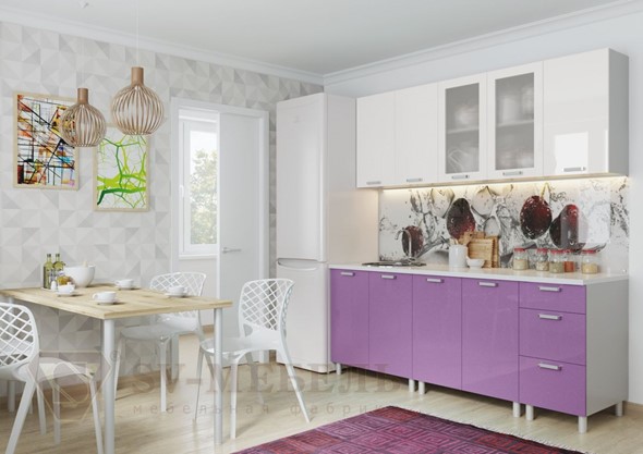 Кухонный гарнитур угловой Модерн, белый глянец/фиолетовый металлик в Югорске - изображение