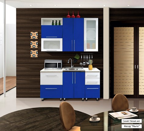 Кухонный гарнитур Мыло 224 1600х718, цвет Синий/Белый металлик в Урае - изображение