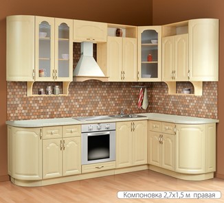Кухонный угловой гарнитур Классика 2700х1500, цвет Дуб беленый в Радужном