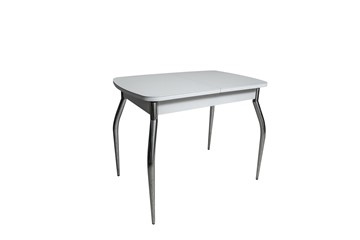 Кухонный раздвижной стол ПГ-02СТ белое/белое/хром фигурные в Лангепасе