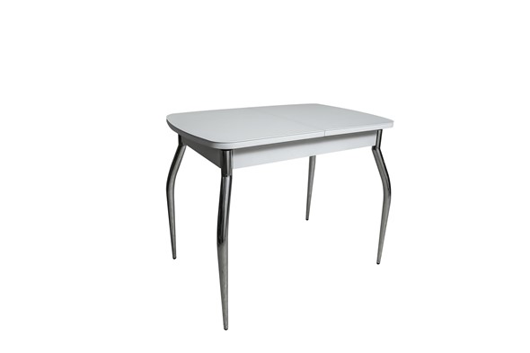 Кухонный раздвижной стол ПГ-02СТ белое/белое/хром фигурные в Пыть-Яхе - изображение
