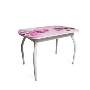 Кухонный стол раскладной ПГ-01СТФ белое/орхидея/крашенные фигурные в Нягани