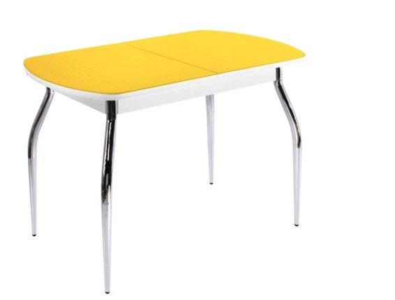 Стол обеденный ПГ-04 СТ2, белое/желтое стекло/35 хром гнутые металл в Когалыме - изображение