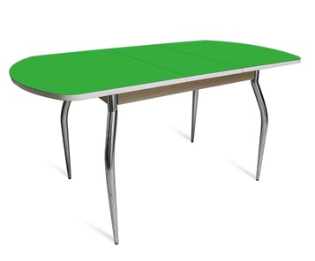 Обеденный раздвижной стол ПГ-01 СТ2, дуб молочный/зеленое стекло/35 хром гнутые металл в Когалыме