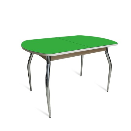 Стол обеденный ПГ-05 СТ2, дуб молочный/зеленое стекло/35 хром гнутые металл в Лангепасе - изображение
