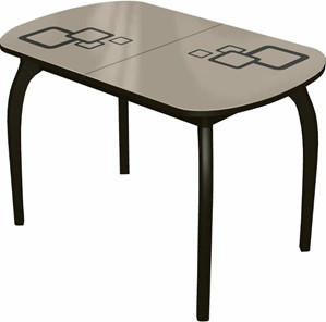 Обеденный раздвижной стол Ривьера мини дерево №1, Рисунок квадро (стекло молочное/коричневый/венге) в Нягани