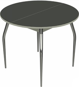 Кухонный раскладной стол Ривьера исп. круг хром №5 (стекло черное/белый) в Лангепасе