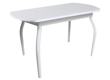 Кухонный обеденный стол ПГ-08 ЛДСП, белый ЛДСП/32 гнутые крашеные металл белый в Лангепасе