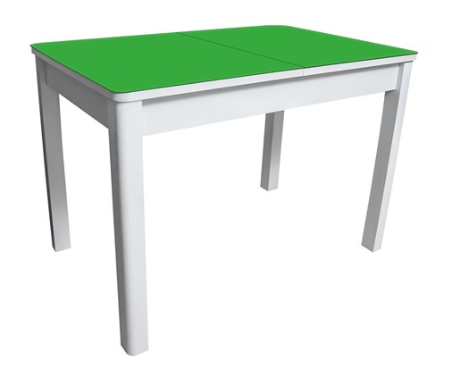 Кухонный стол раскладной Айсберг-02 СТ2, белое ЛДСП/стекло зеленое/прямые массив белый в Лангепасе - изображение