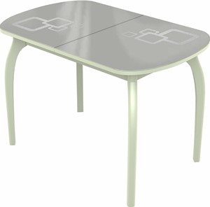 Кухонный раскладной стол Ривьера мини дерево №1, Рисунок квадро (стекло белое/металлик/белый) в Лангепасе