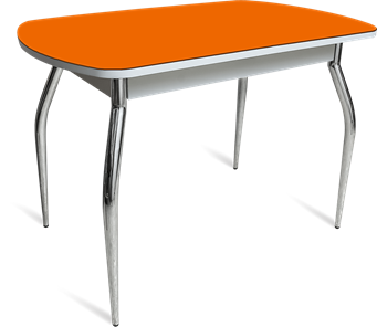 Кухонный стол раздвижной ПГ-07 СТ1 белое/оранжевое/35 хром фигурные гнутые в Радужном
