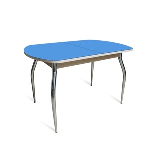 Стеклянный обеденный стол ПГ-05 СТ2, дуб молочный/синие стекло/35 хром гнутые металл в Лангепасе