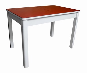 Кухонный раскладной стол Айсберг-07 СТ2, белое ЛДСП/стекло алое/прямые массив белый в Югорске