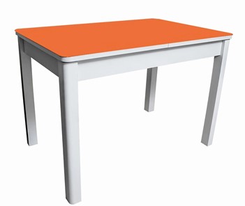 Обеденный раздвижной стол Айсберг-01 СТ2, белое ЛДСП/стекло оранжевое/прямые массив белый в Югорске