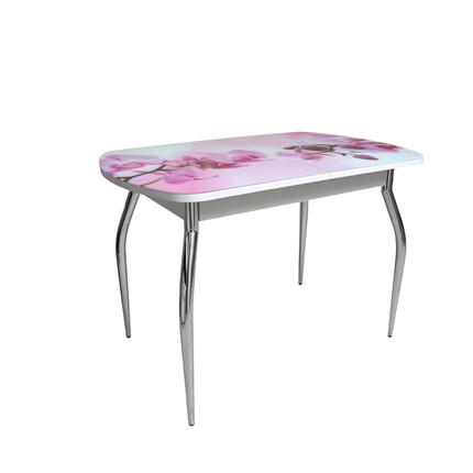 Обеденный раздвижной стол ПГ-01СТФ белое/орхидея/хром фигурные в Лангепасе - изображение