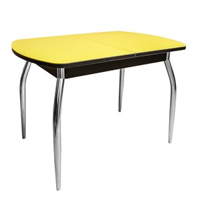 Кухонный стол раздвижной ПГ-01 СТ2, венге/желтое стекло/35 хром гнутые металл в Лангепасе