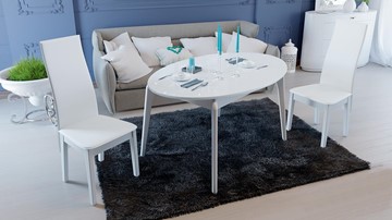 Кухонный раздвижной стол Марсель (СМ(Б)-102.01.12(1)), цвет  Белый/Стекло белое глянец в Лангепасе