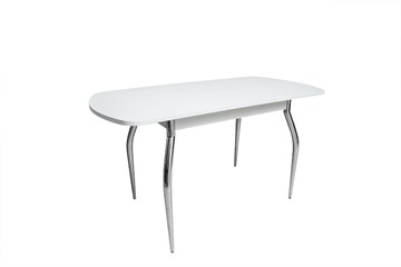 Кухонный раздвижной стол ПГ-02СТ белое/белое/хром фигурные в Лангепасе - предосмотр 1