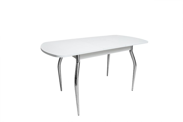 Кухонный раздвижной стол ПГ-02СТ белое/белое/хром фигурные в Радужном - изображение 1