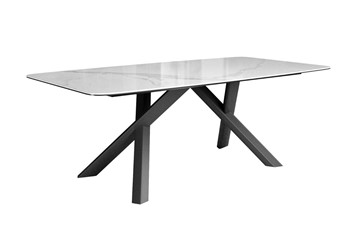 Керамический обеденный стол DikLine KS220 керамика Cloud (белый глянец C11)/опоры черные в Югорске