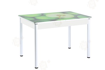 Обеденный раздвижной стол Айсберг-02 СТФ, белое лдсп/зеленые яблоки/ноги крашеные в Радужном