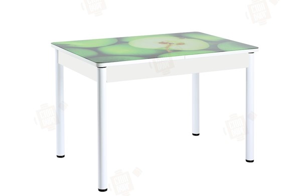 Обеденный раздвижной стол Айсберг-02 СТФ, белое лдсп/зеленые яблоки/ноги крашеные в Когалыме - изображение