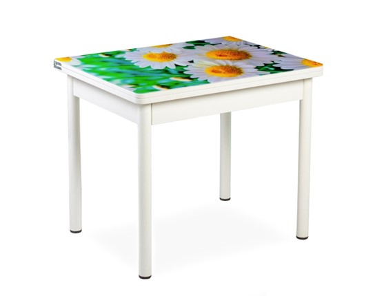 Кухонный пристенный стол СПА-01 СТФ, белый/фотопечать ромашки/опоры прямые белые в Лангепасе - изображение