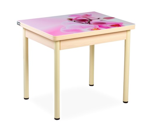 Кухонный пристенный стол СПА-01 СТФ, молочный дуб/фотопечать орхидея/опоры прямые бежевые в Когалыме - изображение